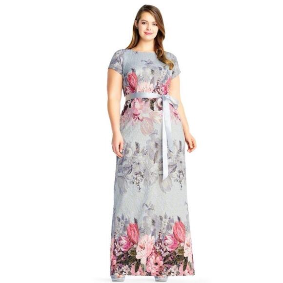 Adrianna Papell Floral Matelassé Gown Metallic Jacquard Maxi Dress Women’s 16W - Picture 2 of 11